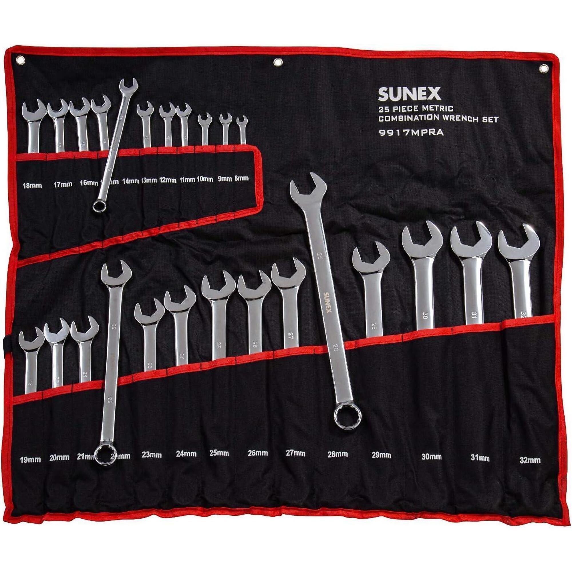 Sunex Tools Metric V-Groove Combination Wrench Set — 25-Pc., Full Polish Chrome, Model# 9917MPRA